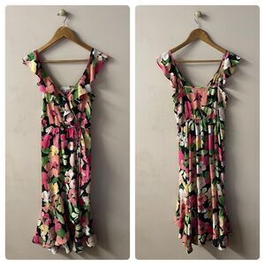 Socialite Floral Ruffled Midi Wrap Dress Size XS EUC